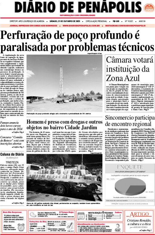 Capa do jornal DIÁRIO impresso deste sábado (21)