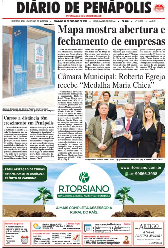 Capa do jornal DIÁRIO impresso deste domingo (22)