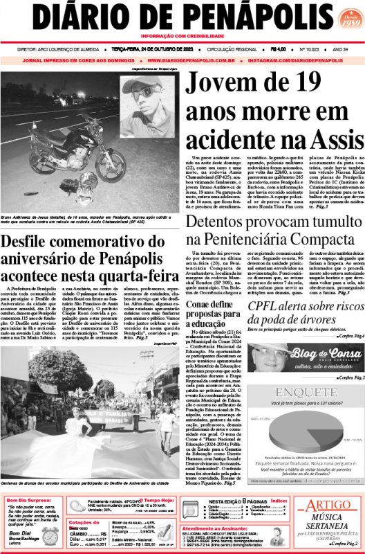 Capa do jornal DIÁRIO impresso desta terça-feira (24)