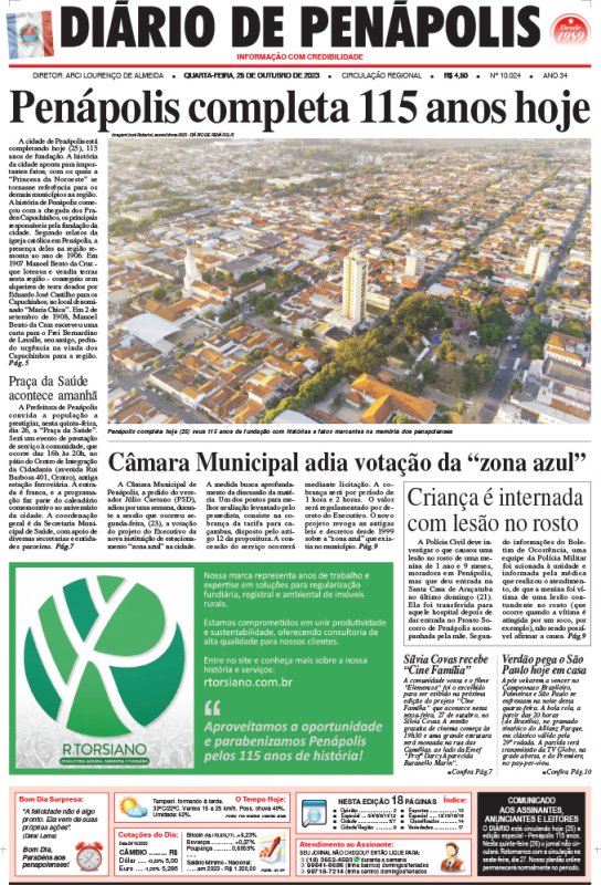 Capa do jornal DIÁRIO impresso desta quarta-feira (25)