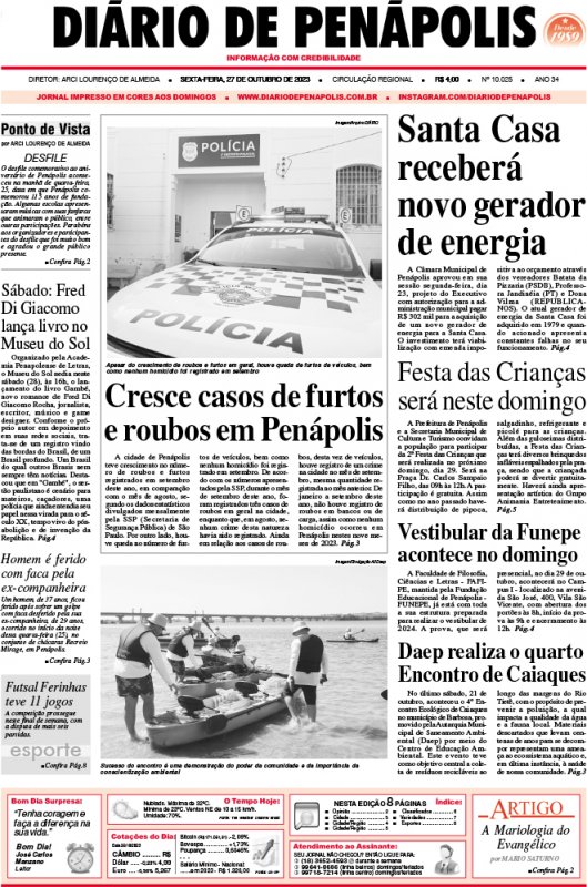 Capa do jornal DIÁRIO impresso desta sexta-feira (27)