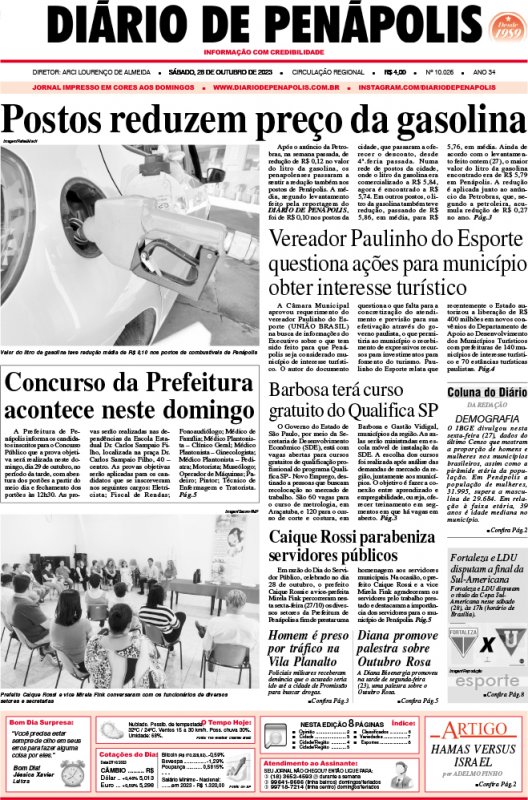 Capa do jornal DIÁRIO impresso deste sábado (28)