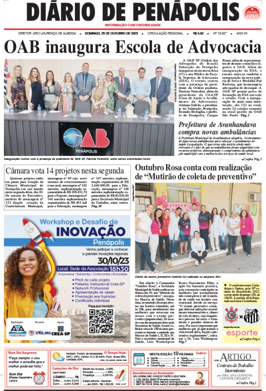 Capa do jornal DIÁRIO impresso deste domingo (29)