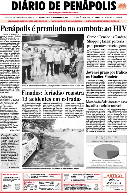 Capa do jornal DIÁRIO impresso desta terça-feira (07)