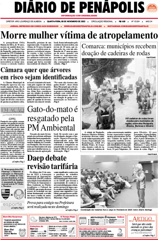 Capa do jornal DIÁRIO impresso desta quarta-feira (08)