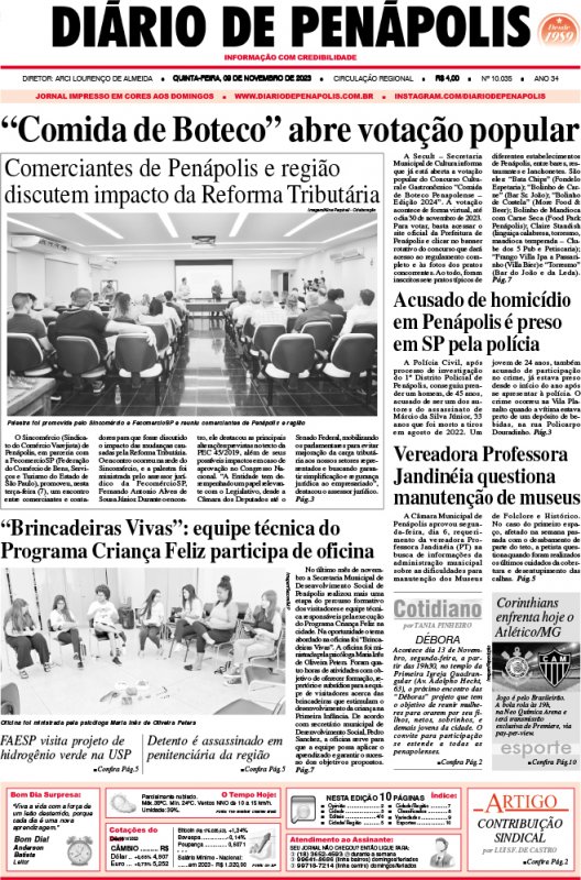 Capa do jornal DIÁRIO impresso desta quinta-feira (09)