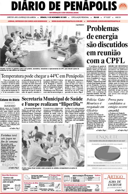 Capa do jornal DIÁRIO impresso deste sábado (11)