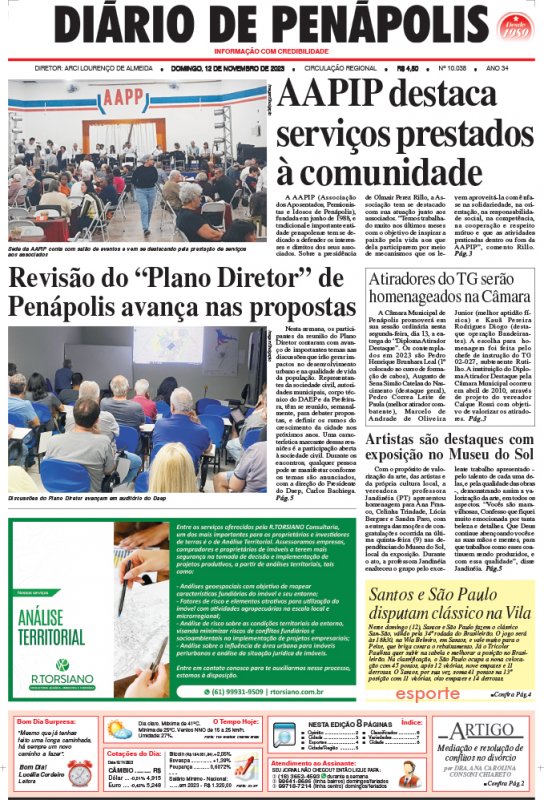 Capa do jornal DIÁRIO impresso deste domingo (12)