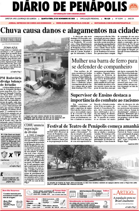 Capa do jornal DIÁRIO impresso desta quarta-feira (22)