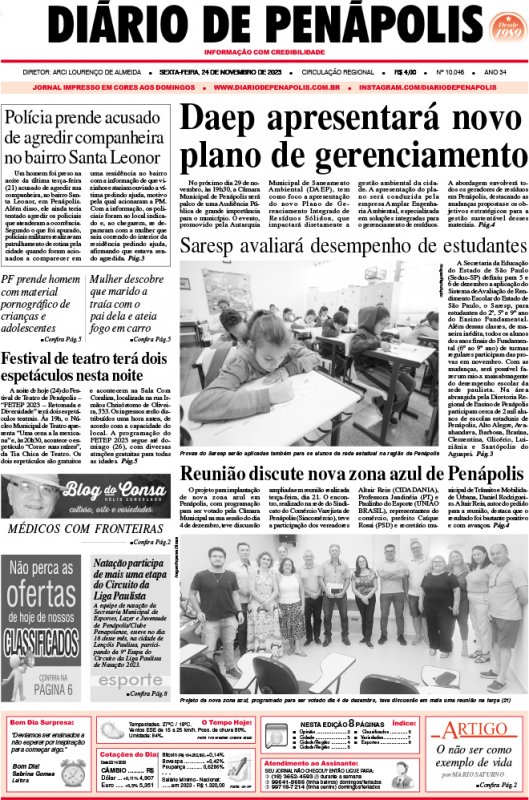 Capa do jornal DIÁRIO impresso desta sexta-feira (24)