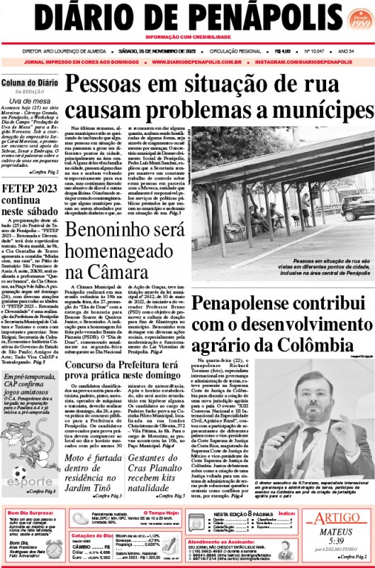 Capa do jornal DIÁRIO impresso deste sábado (25)