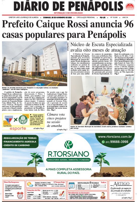 Capa do jornal DIÁRIO impresso deste domingo (26)
