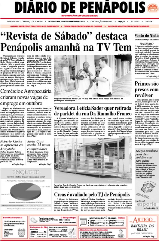 Capa do jornal DIÁRIO impresso desta sexta-feira (01)