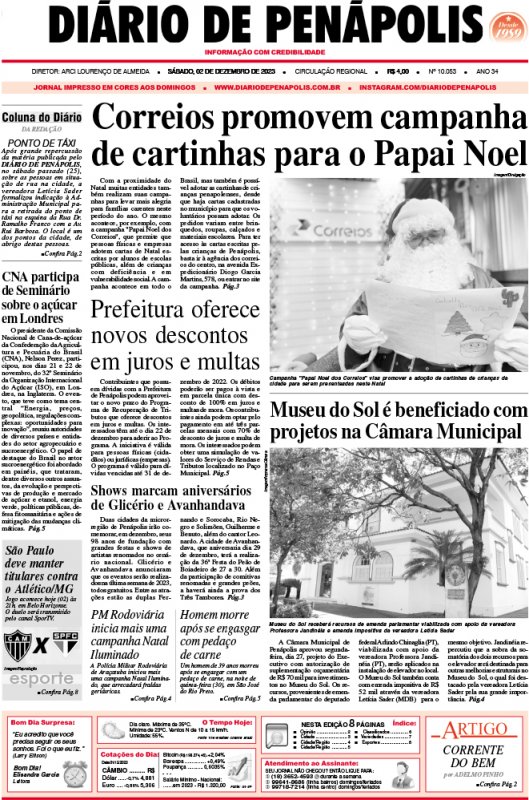 Capa do jornal DIÁRIO impresso deste sábado (02)