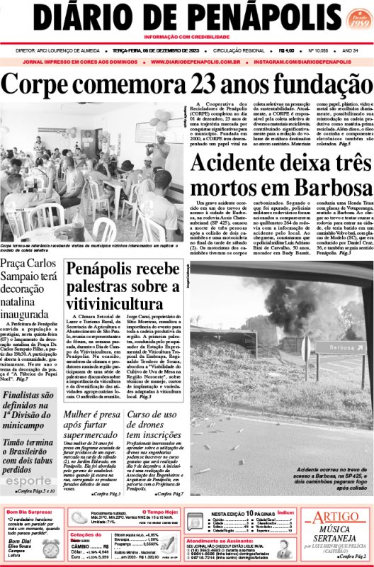 Capa do jornal DIÁRIO impresso desta terça-feira (05)