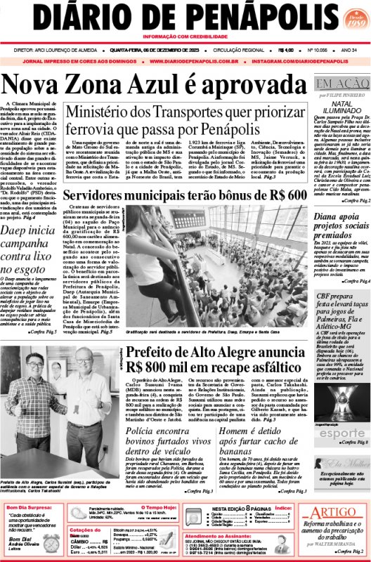 Capa do jornal DIÁRIO impresso desta quarta-feira (06)