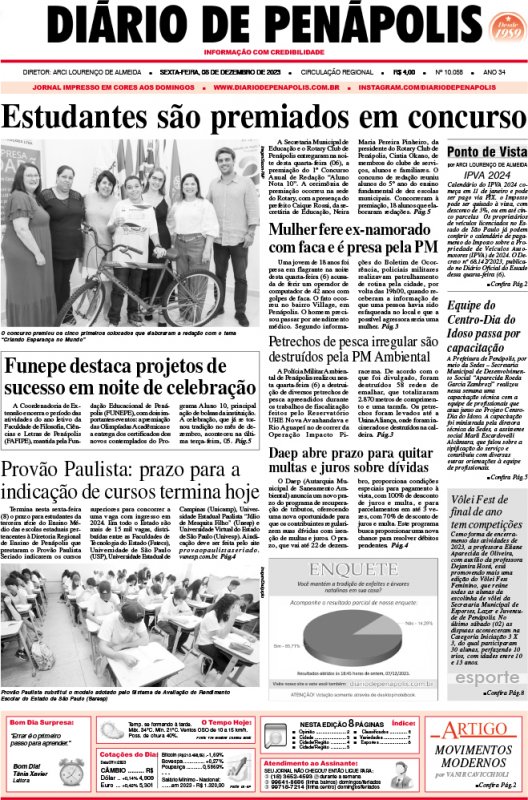 Capa do jornal DIÁRIO impresso desta sexta-feira (08)