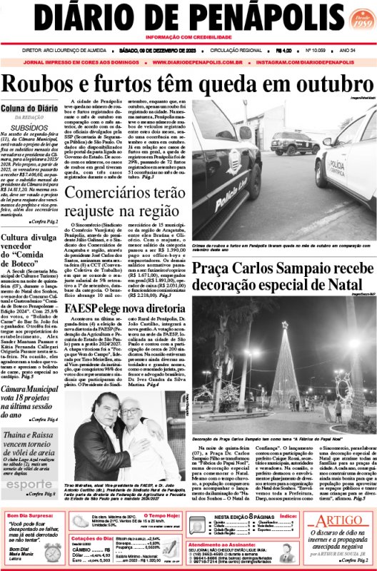Capa do jornal DIÁRIO impresso deste sábado (09)