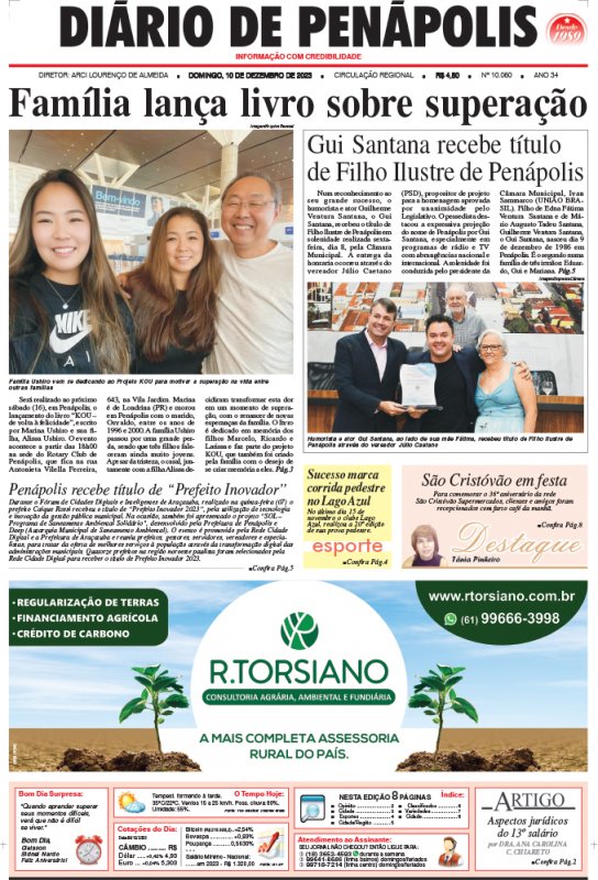 Capa do jornal DIÁRIO impresso deste domingo (10)