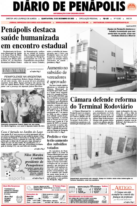 Capa do jornal DIÁRIO impresso desta quarta-feira (13)