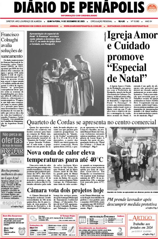 Capa do jornal DIÁRIO impresso desta quinta-feira (14)