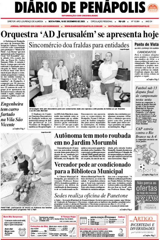 Capa do jornal DIÁRIO impresso desta sexta-feira (15)