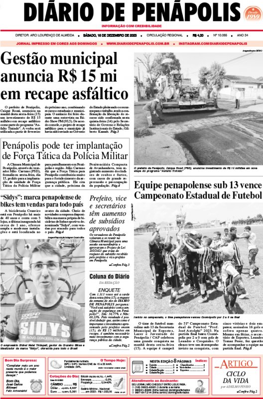 Capa do jornal DIÁRIO impresso deste sábado (16)