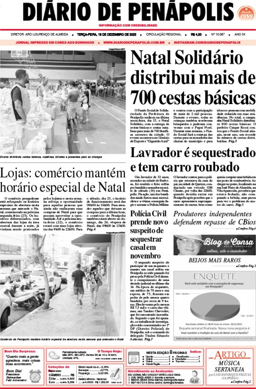 Capa do jornal DIÁRIO impresso desta terça-feira (19)
