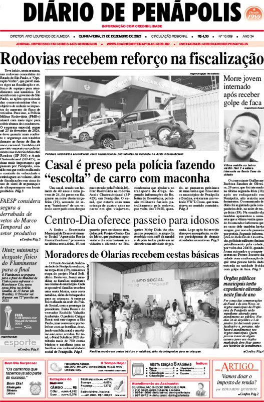 Capa do jornal DIÁRIO impresso desta quinta-feira (21)