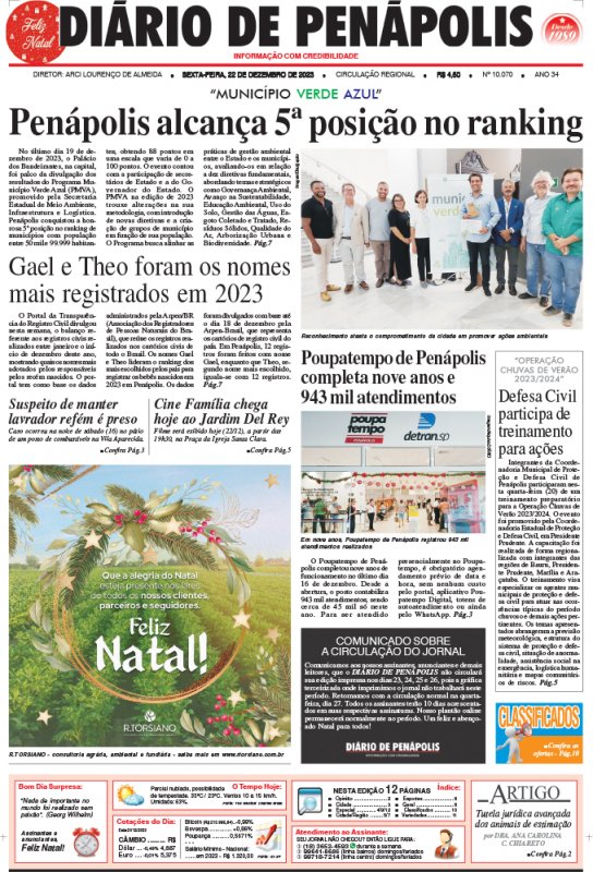 Capa do jornal DIÁRIO impresso desta sexta-feira (22)