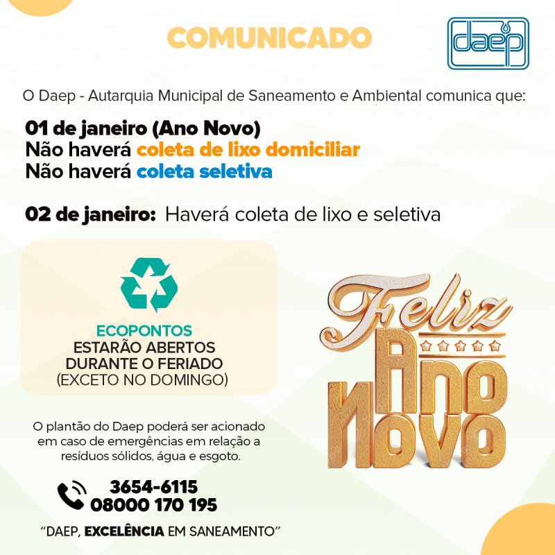 Daep informa sobre a coleta de lixo no feriado