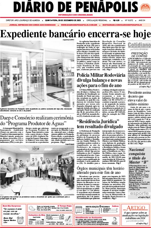 Capa do jornal DIÁRIO impresso desta quinta-feira (28)