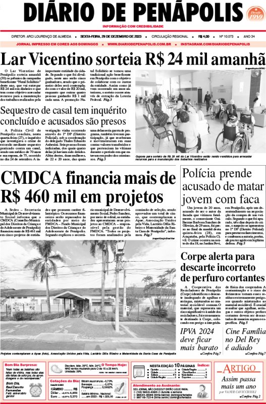 Capa do jornal DIÁRIO impresso desta sexta-feira (29)