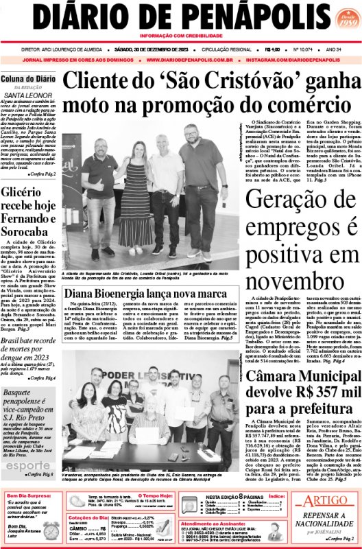 Capa do jornal DIÁRIO impresso deste sábado (30).