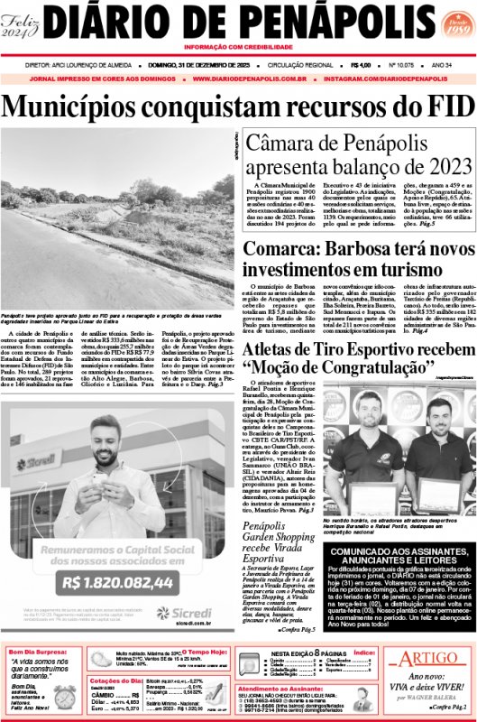 Capa do jornal DIÁRIO impresso deste domingo (31)