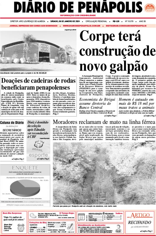 Capa do jornal DIÁRIO impresso deste sábado (06)