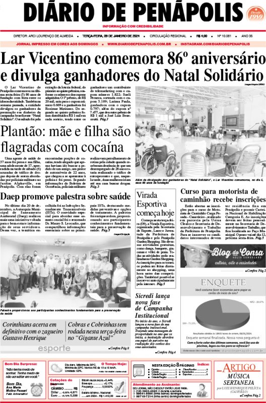 Capa do jornal DIÁRIO impresso desta terça-feira (09)