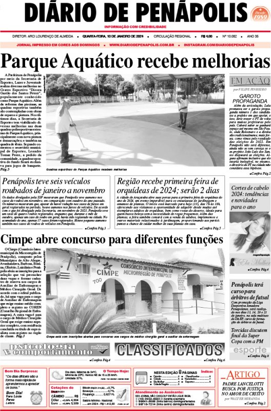 Capa do jornal DIÁRIO impresso desta quarta-feira (10)