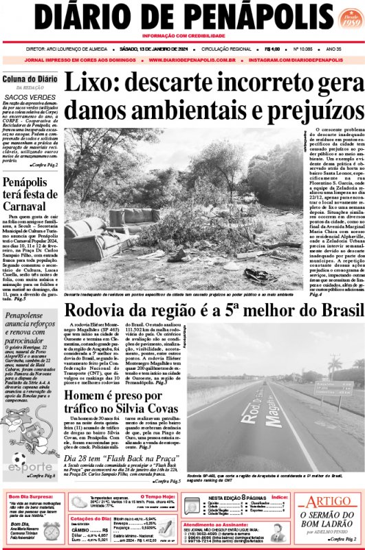 Capa do jornal DIÁRIO impresso deste sábado (13)