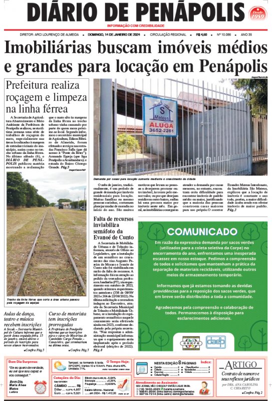 Capa do jornal DIÁRIO impresso deste domingo (14)