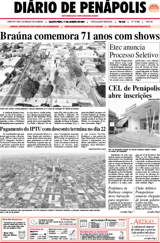 Capa do jornal DIÁRIO impresso desta quarta-feira (17)