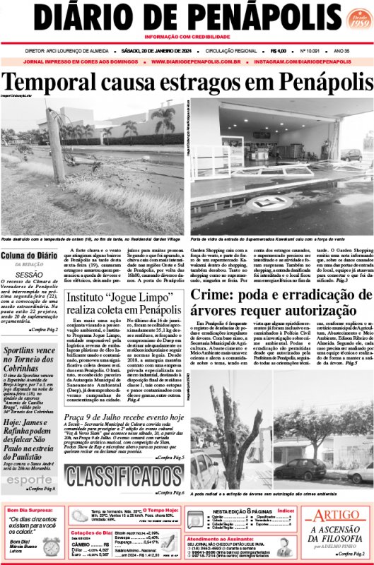 Capa do jornal DIÁRIO impresso deste sábado (20)