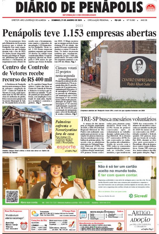 Capa do jornal DIÁRIO impresso deste domingo (21)