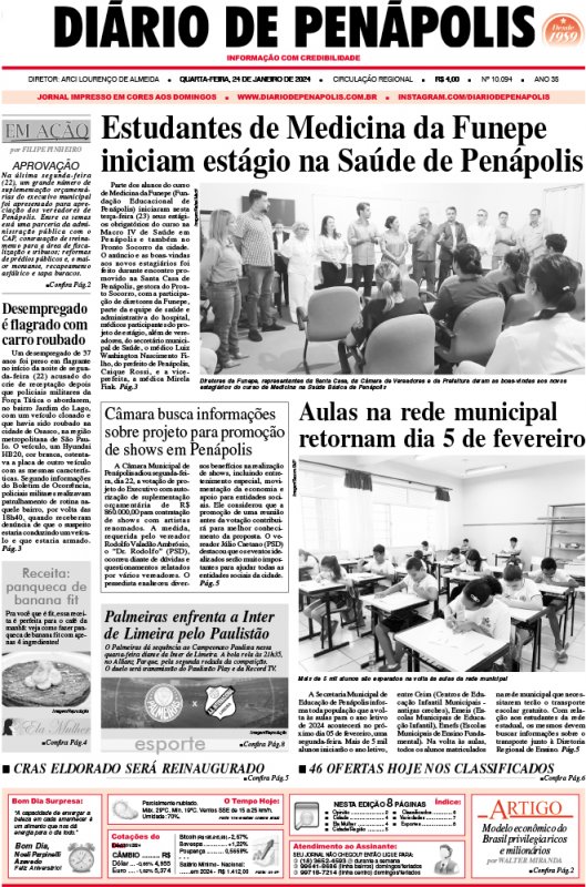 Capa do jornal DIÁRIO impresso desta quarta-feira (24)