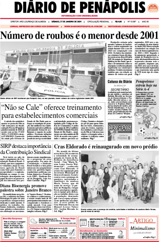 Capa do jornal DIÁRIO impresso deste sábado (27)