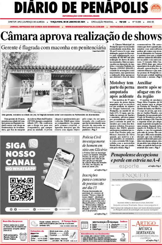Capa do jornal DIÁRIO impresso desta terça-feira (30)