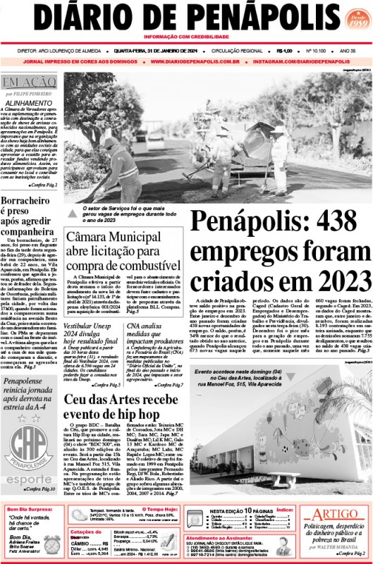 Capa do jornal DIÁRIO desta quarta-feira (31)