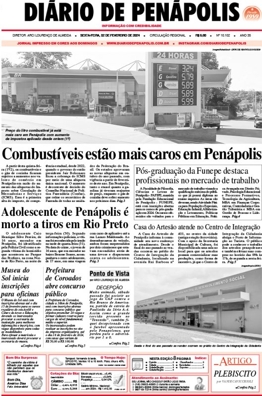 Capa do jornal DIÁRIO impresso desta sexta-feira (02)