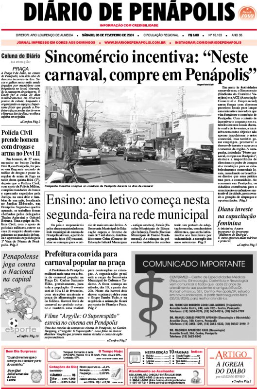 Capa do jornal DIÁRIO impresso deste sábado (03)