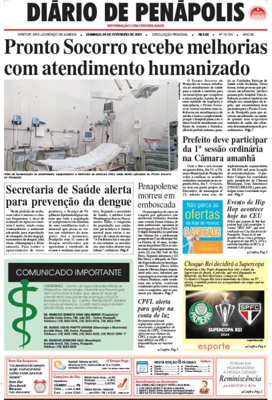 Capa do jornal DIÁRIO impresso deste domingo (04)
